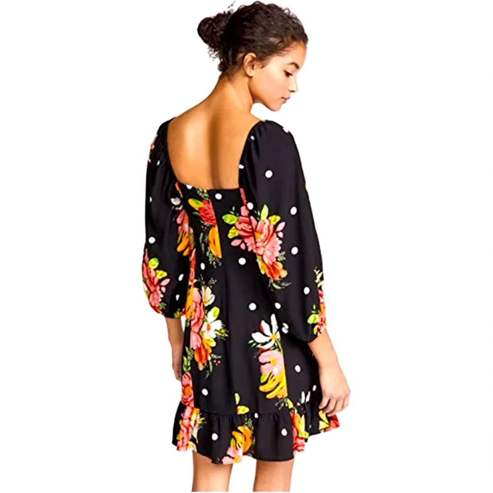 Farm Rio Nanaju Floral Mini tropical Bold Dress in Black Multi Pinks Orange XS - Picture 2 of 10